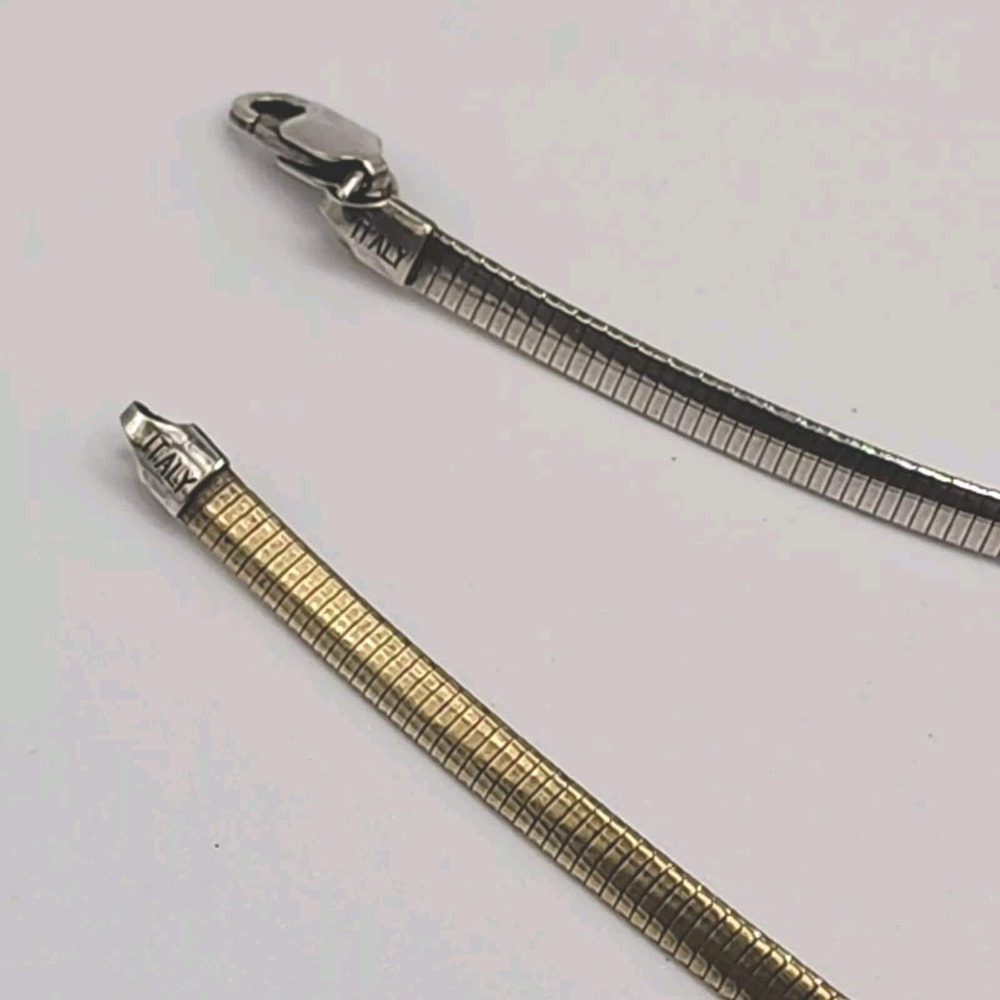 Vintage Italy Sterling Silver Gold Tone Reversible Flat Snake Chain Necklace 16"